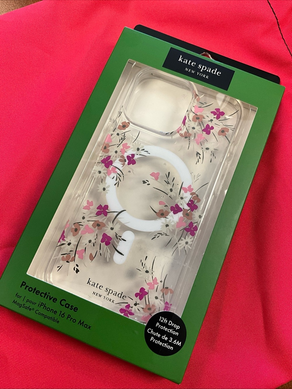 kate spade Clear Floral iPhone 16 Pro Max Case with Pink & Peach Flowers